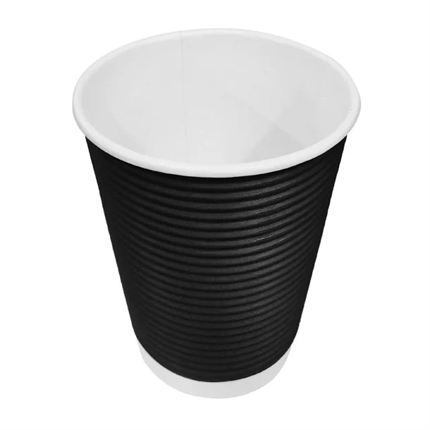 Fiesta Recyclable Coffee Cups Ripple Wall Black 340ml / 12oz (500 Pack)