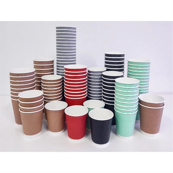 Fiesta Recyclable Coffee Cups Ripple Wall Kraft 225ml / 8oz (500 Pack)