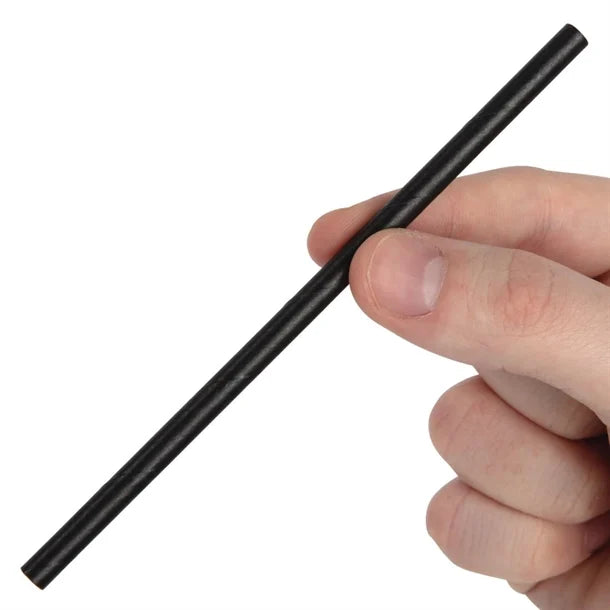 Fiesta Compostable Paper Cocktail Stirrer Straws Black (250 Pack)