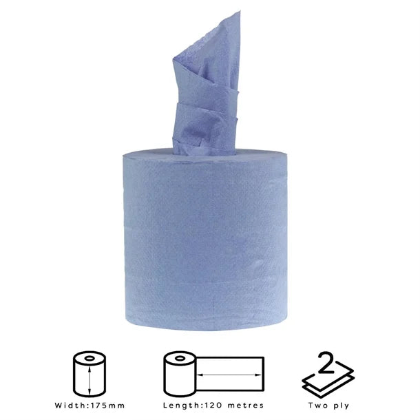 Jantex Centrefeed Blue Rolls 2-Ply 120m (6 Pack)