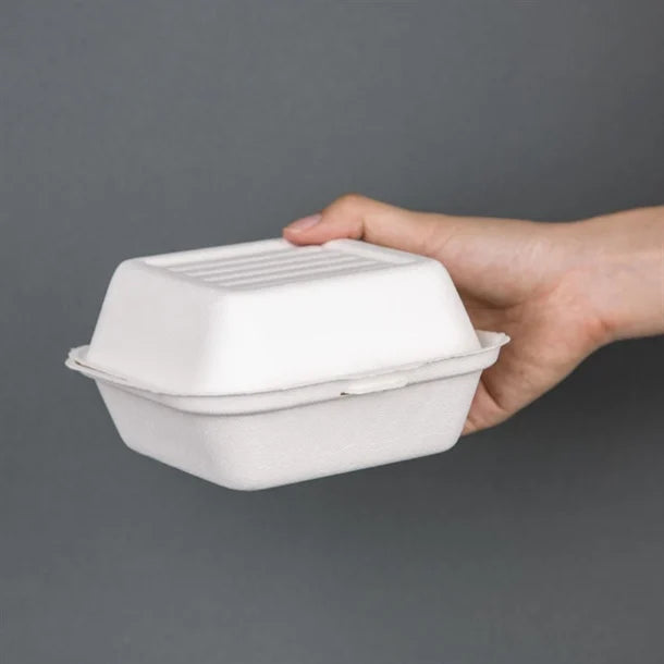 Fiesta Compostable Bagasse Burger Boxes with Bottom Ridges 157mm (500 Pack)