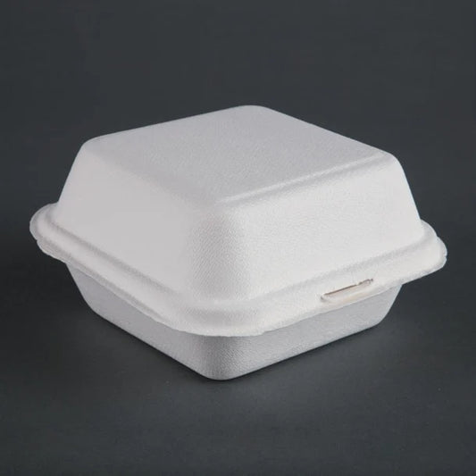 Fiesta Compostable Bagasse Burger Boxes with Bottom Ridges 157mm (500 Pack)