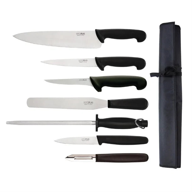 Hygiplas 7-Piece Knife Starter Set with 26.5cm Chef Knife & Roll Bag