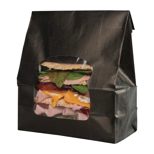 Colpac Recyclable Paper Sandwich Bags With Window Black (250 Pack)