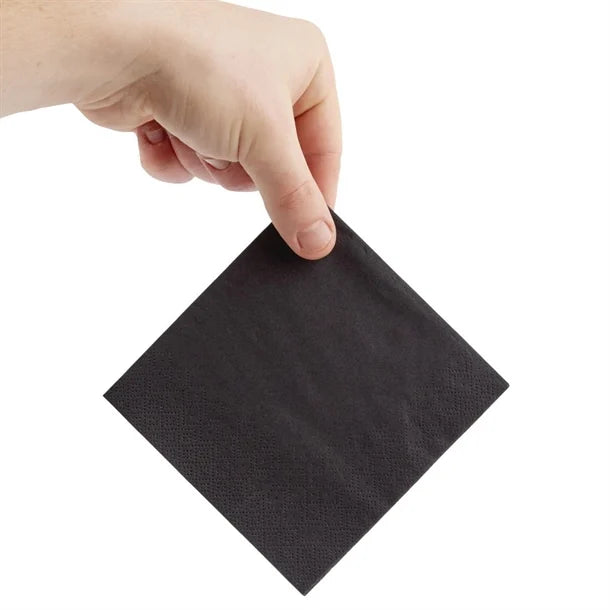 Fiesta Recyclable Cocktail Napkin Black 24x24cm 2ply 1/4 Fold (4000 Pack)