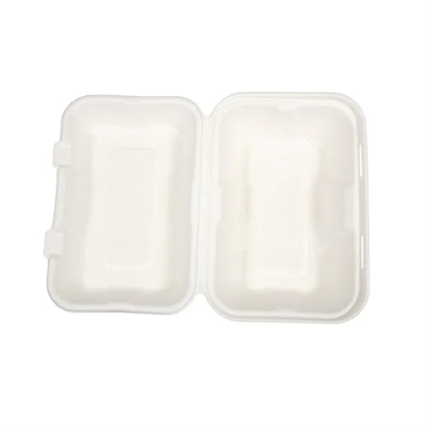 Vegware Compostable Bagasse Clamshell Hinged Meal Boxes 228mm 228(W) x 155(D)mm | 9 x 6". Pack Quantity: 200