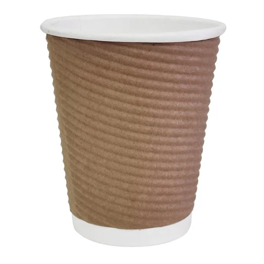 Fiesta Recyclable Coffee Cups Ripple Wall Kraft 225ml / 8oz (500 Pack)