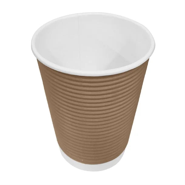 Fiesta Recyclable Coffee Cups Ripple Wall Kraft 225ml / 8oz (500 Pack)