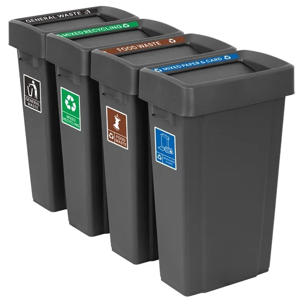 Jantex Simpler Recycling Slim Bin Bundle Black 4x 80Ltr