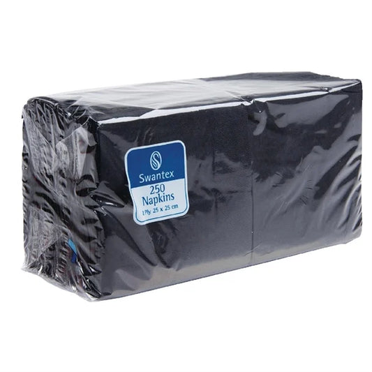 Swantex Cocktail Napkin Black 25x25cm 2ply 1/4 Fold (8 Pack)