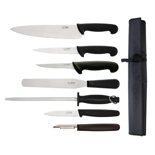 Hygiplas 7-Piece Knife Starter Set with 26.5cm Chef Knife & Roll Bag